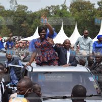 Homa Bay Woman Representative Gladys Wanga waves to her supporters