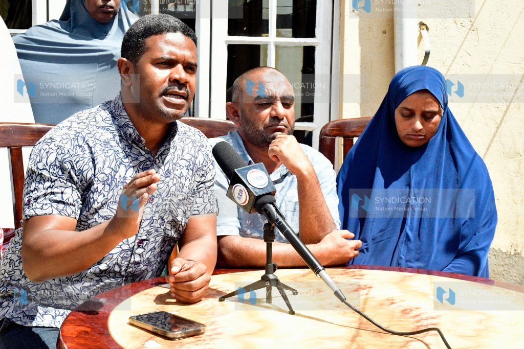 HAKI Africa Executive Director Hussein Khalid (left) briefs media