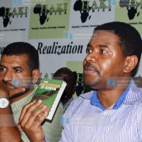 Haki Africa Executive Director Hussein Khalid (right) with Mvita MP Abdulswamad Nassir (left) addressing the press