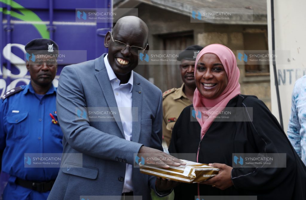 Education Principal Secretary Dr. Belio Kipsang overseeing the collection of Exam Materials