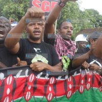 Activists Khalid Hussein and Boniface Mwangi join anti-SGR protesters along Abdelnasser road