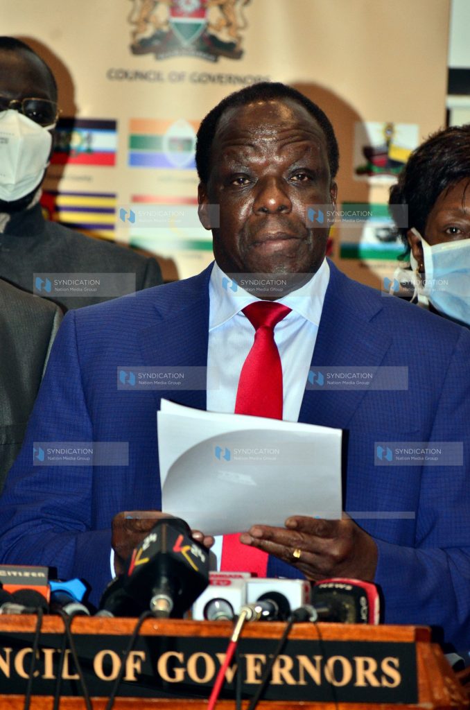 Council of Governors (CoG) Chairperson and Kakamega County Governor Wycliffe Oparanya addressing a media briefing