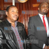 Kabete MP Ferdinand Waititu with his Gatundu South counterpart Moses Kuria in a Nairobi court