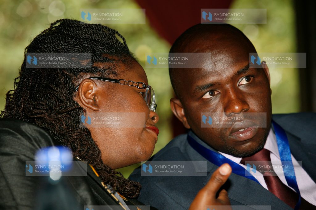Elgeyo Marakwet Senator Kipchumba Murkomen and Commission for the Implementation of the Constitution Commissioner Catherine Mumma