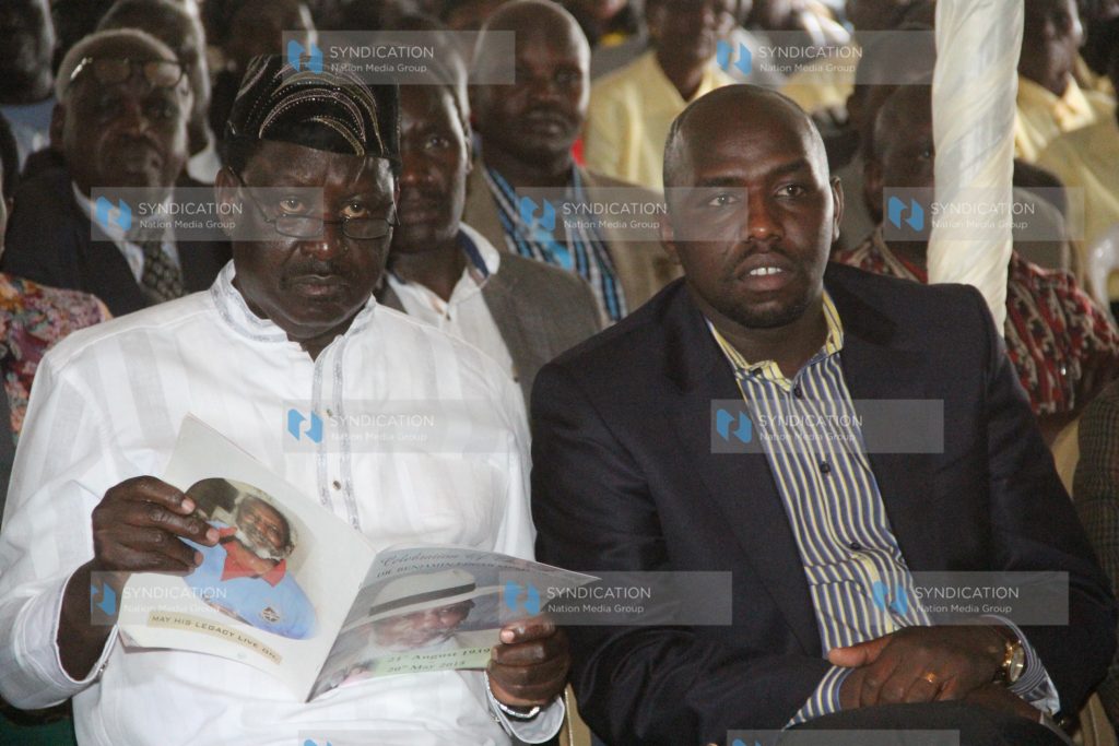 Former Prime Minister Raila Odinga and Elgeyo-Marakwet Senator Kipchumba Murkomen