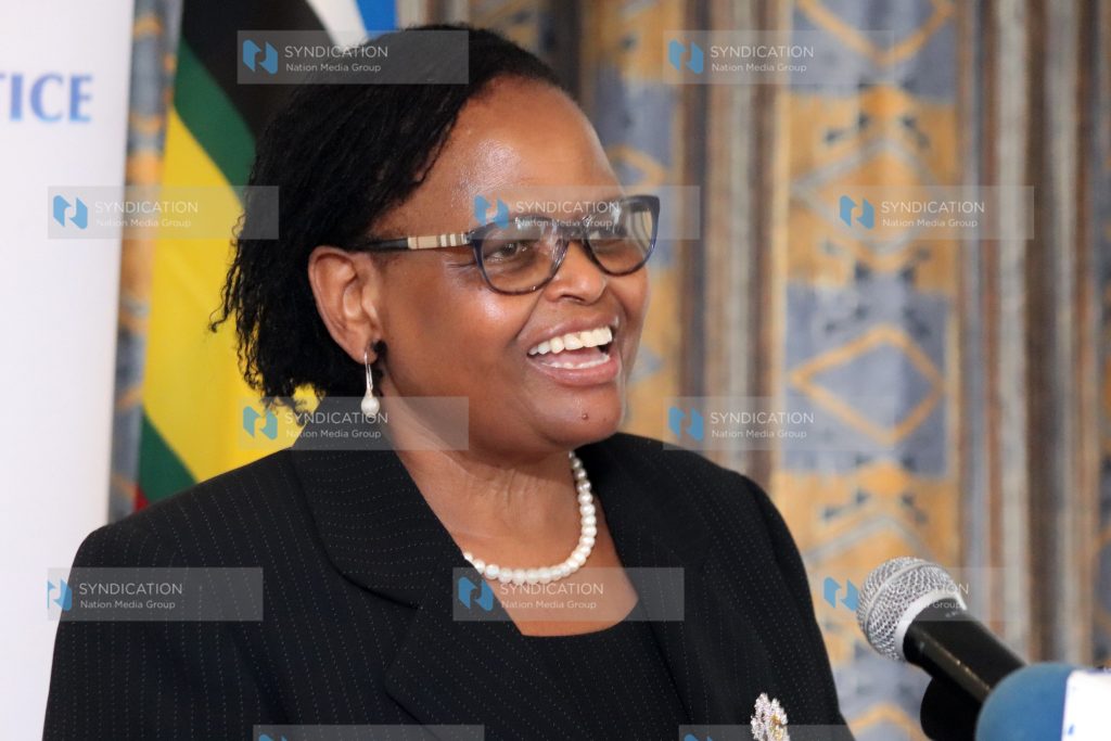 Martha Koome speaking at Sarova Panafric Nairobi Hotel