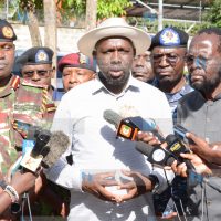 Interior Cabinet Secretary Kipchumba Murkomen speaking to the media