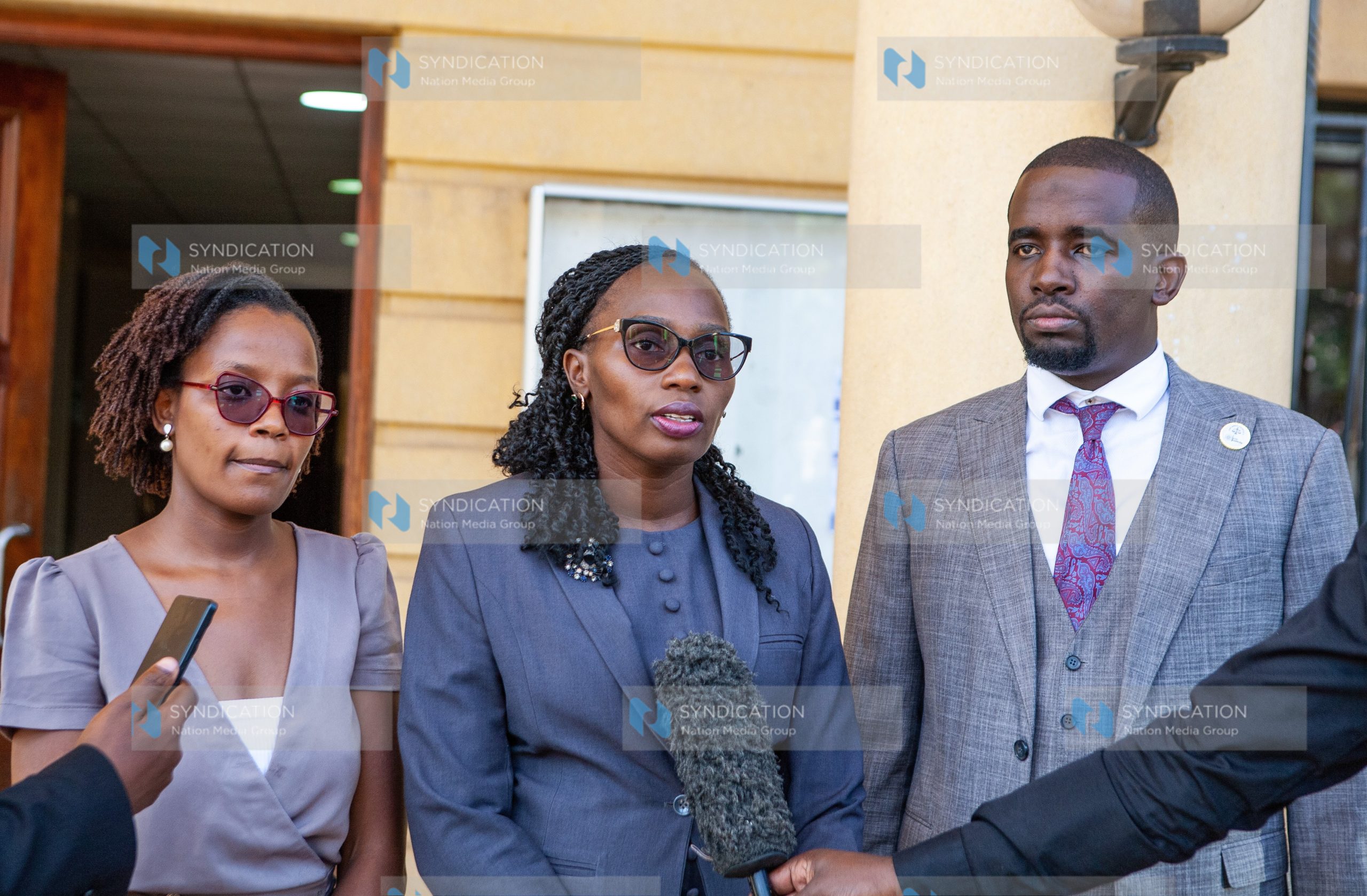 Law Society of Kenya President Faith Odhiambo, East Africa Law Society President Ramadhan Abubakar Mukira and LSK council member Gloria Kimani