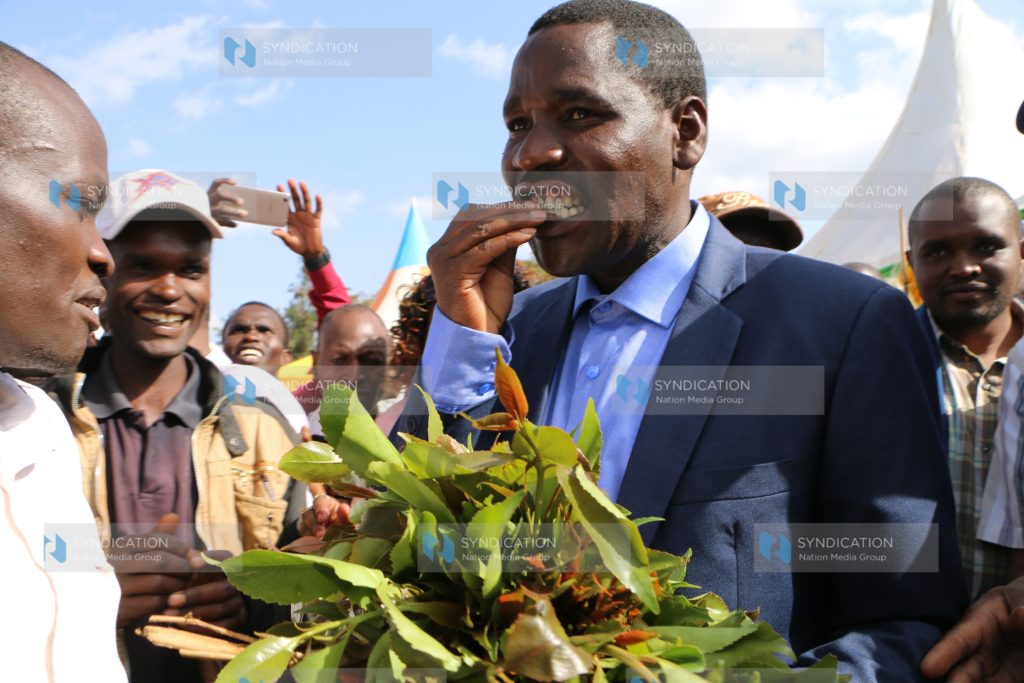 Meru Governor Peter Munya shares miraa with residents