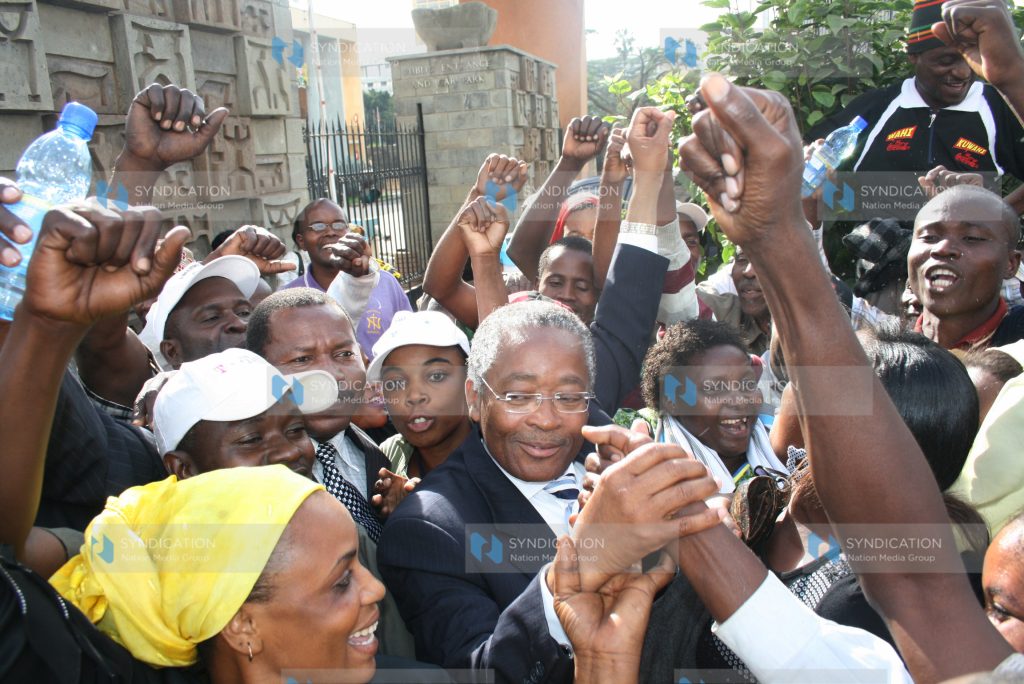 Re-elected Matuga MP Mr. Ali Chirau Mwakwere celebrates with his supporters