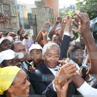 Re-elected Matuga MP Mr. Ali Chirau Mwakwere celebrates with his supporters