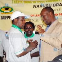 Nakuru Town MP Lee Kinyanjui chats with the Kenya Union of Post Primary Education Teachers