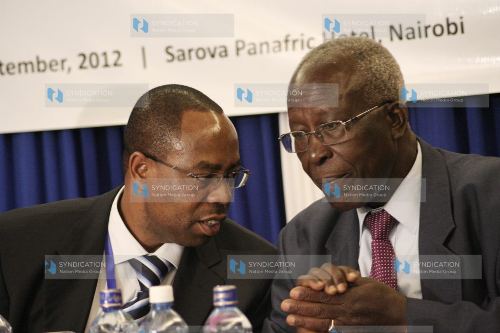 Foreign affairs minister Prof Sam Ongeri with novel technologies East Africa limited MD Lawrence Gitonga