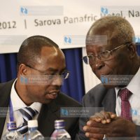Foreign affairs minister Prof Sam Ongeri with novel technologies East Africa limited MD Lawrence Gitonga