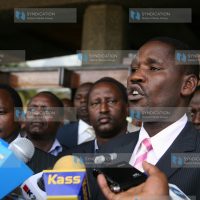 Peter Munya address a media briefing after a Parliamentary Group meeting