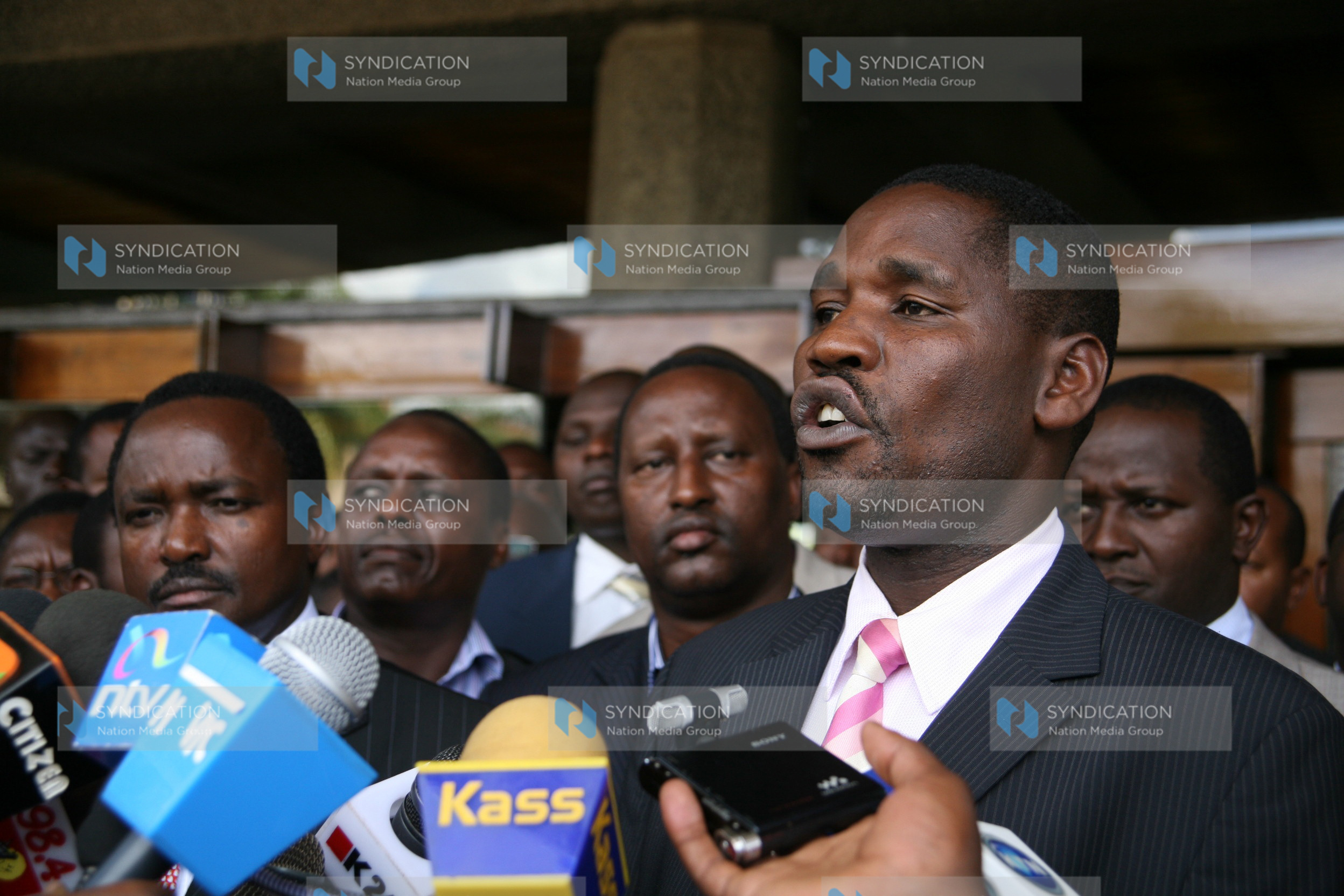 Peter Munya address a media briefing after a Parliamentary Group meeting
