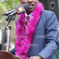 Meru Governor Peter Munya addresses a crowd at Ndiine Dispensary