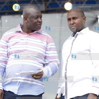 Nyatike MP Tom Odege chats with Suna East MP Junet Mohamed