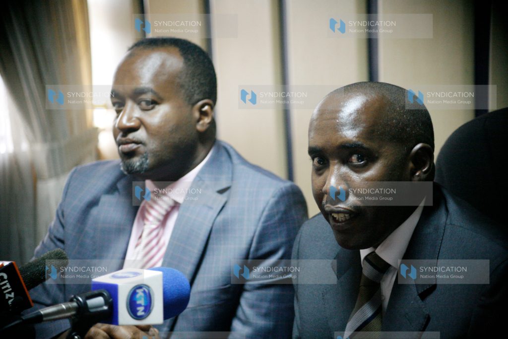 Interior cabinet secretary Joseph Ole Lenku flanked by Mombasa governor Hassan Ali Joho