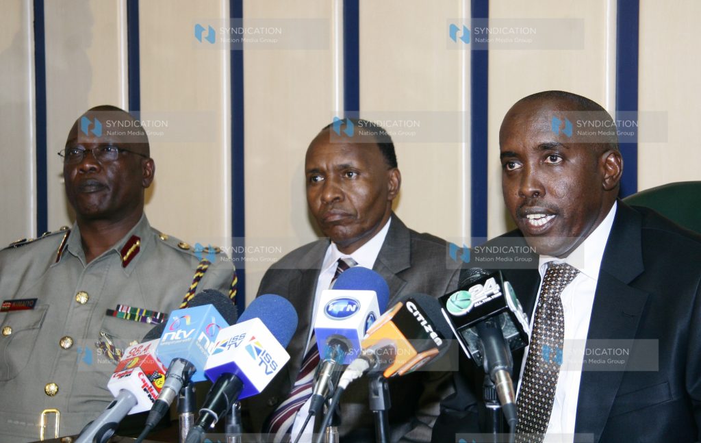 Inspector General David Kimaiyo, Interior Ministry Principal Secretary Nominee Mutea Iringo, Interior Cabinet Secretary Joseph Ole Lenku
