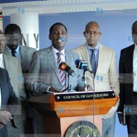 Chairman of the Council of Governors Peter Munya addresses the media