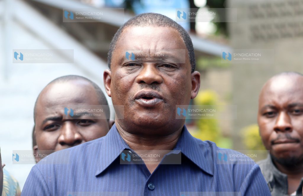 Justin Muturi addressing journalists on abductions