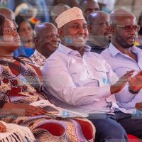 Homa Bay Governor and Chairperson of the Orange Democratic Movement Gladys Wanga, Junet Mohamed, and Samuel Atandi