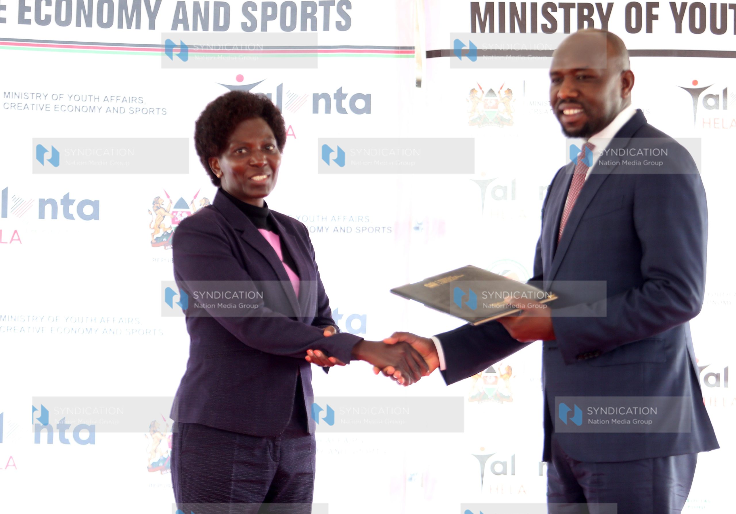 Kipchumba Murkomen congratulate Gender Protection and Implementation Committee member Catherine Ndereba