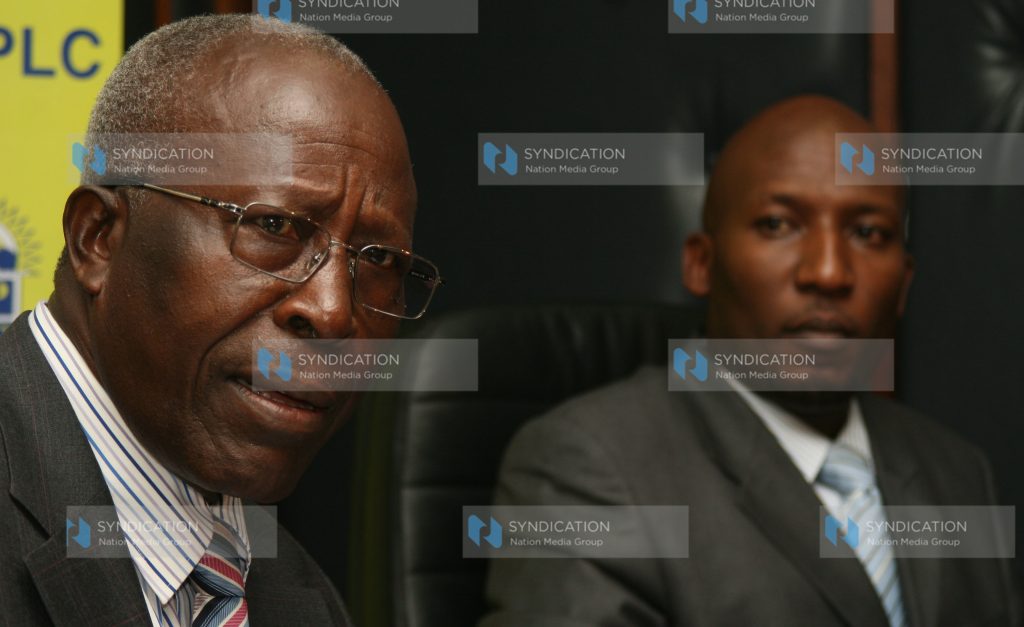 Minister for Education Sam Ongeri (left) briefs the press
