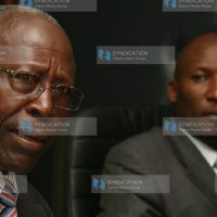 Minister for Education Sam Ongeri (left) briefs the press