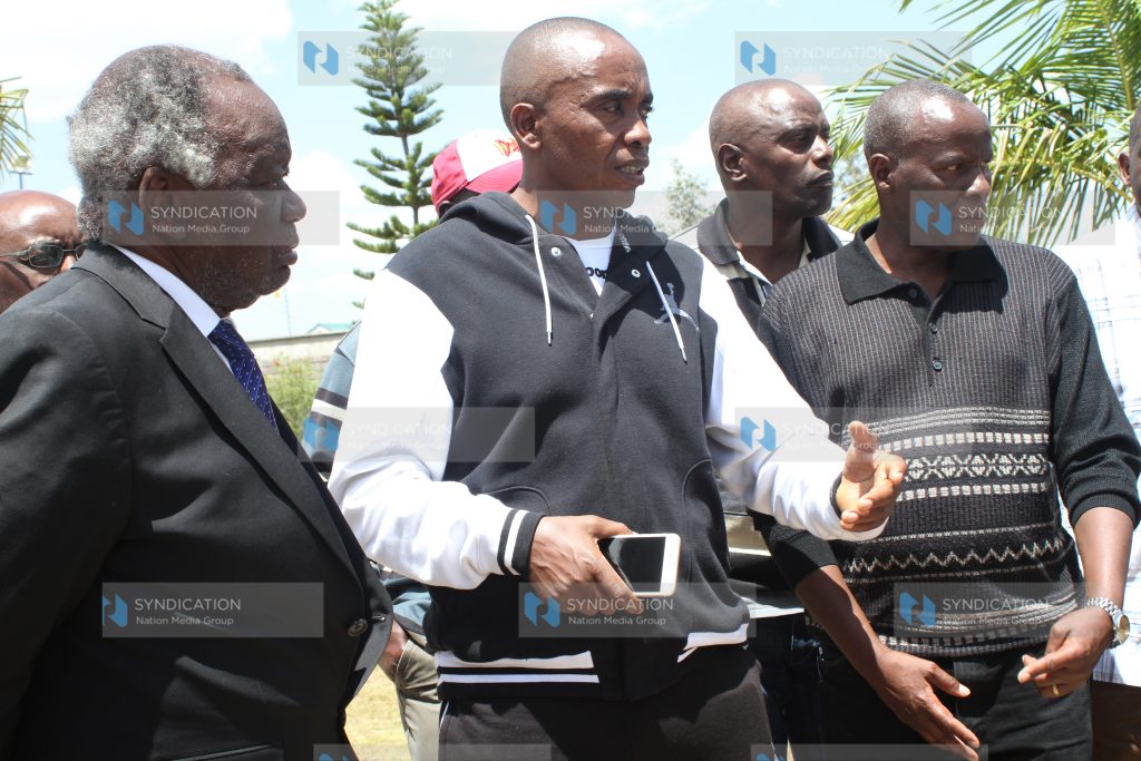 Senator Kimani Wamatangi with the late Kabete MP George Muchai’s lawyer John Khaminwa and the late MP’s personal assistant James Kihara
