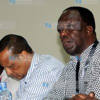 Kakamega Governor Wycliffe Oparanya together with his counterpart from Garissa Adan Nadhif follow the proceedings of the land issues meeting
