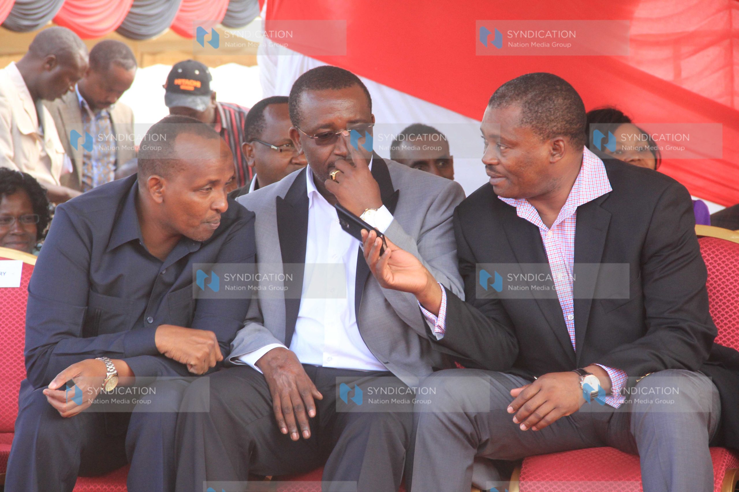 Speaker of the National Assembly Justin Muturi, Igembe South MP Mithika Linturi and the Leader of the Majority in Parliament Aden Duale