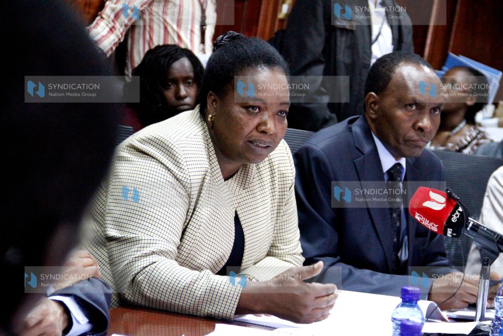 Principal Secretary for Interior Amb Monica Juma with former PS in that ministry, Mutea Iringo