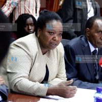 Principal Secretary for Interior Amb Monica Juma with former PS in that ministry, Mutea Iringo