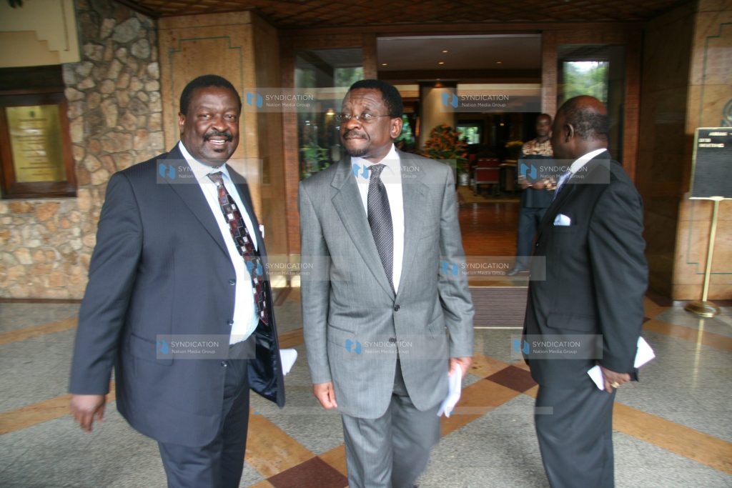 Musalia Mudavadi and James Orengo after a meeting with Kofi Annan