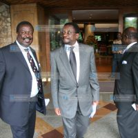 Musalia Mudavadi and James Orengo after a meeting with Kofi Annan