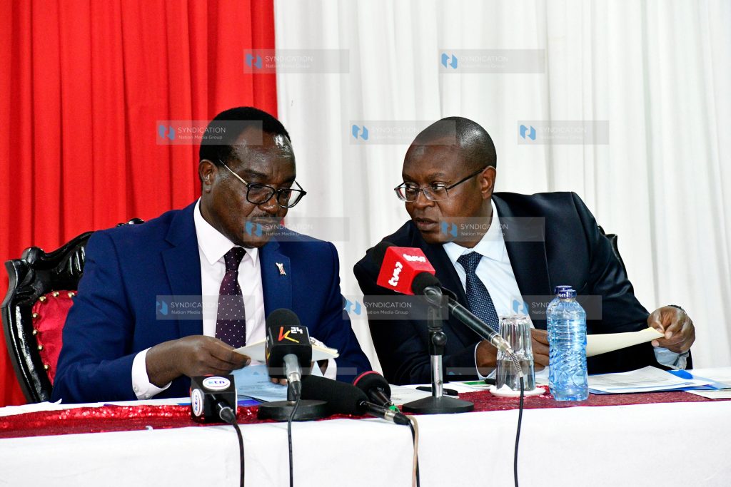 Ministry of Education Cabinet Sectary Julius Migos with Kenya National Examinations Council (KNEC) CEO Dr. David Njengere