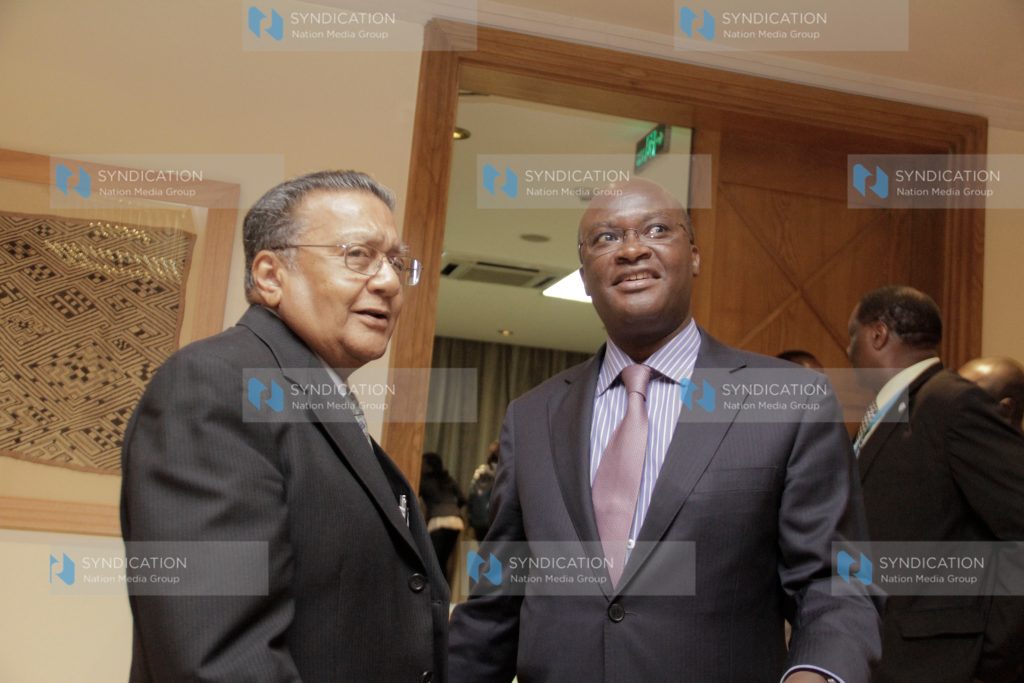 Health Cabinet Secretary James Macharia with industrialist Manu Chandaria