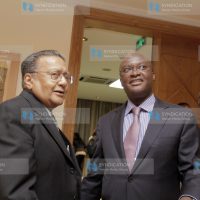 Health Cabinet Secretary James Macharia with industrialist Manu Chandaria