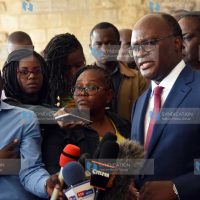 Transport Cabinet Secretary James Macharia addressing journalists