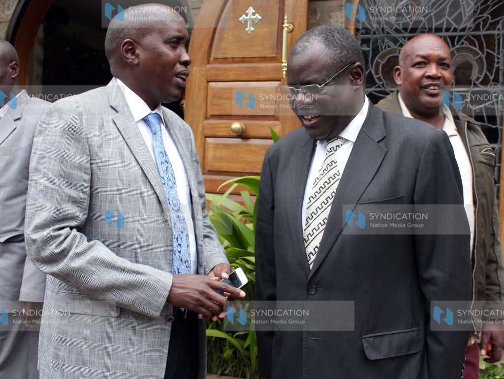 Joseph Ole Lenku (left) with Former politician and Kenyan ambassador to China Julius Ole Sunkuli