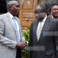 Joseph Ole Lenku (left) with Former politician and Kenyan ambassador to China Julius Ole Sunkuli