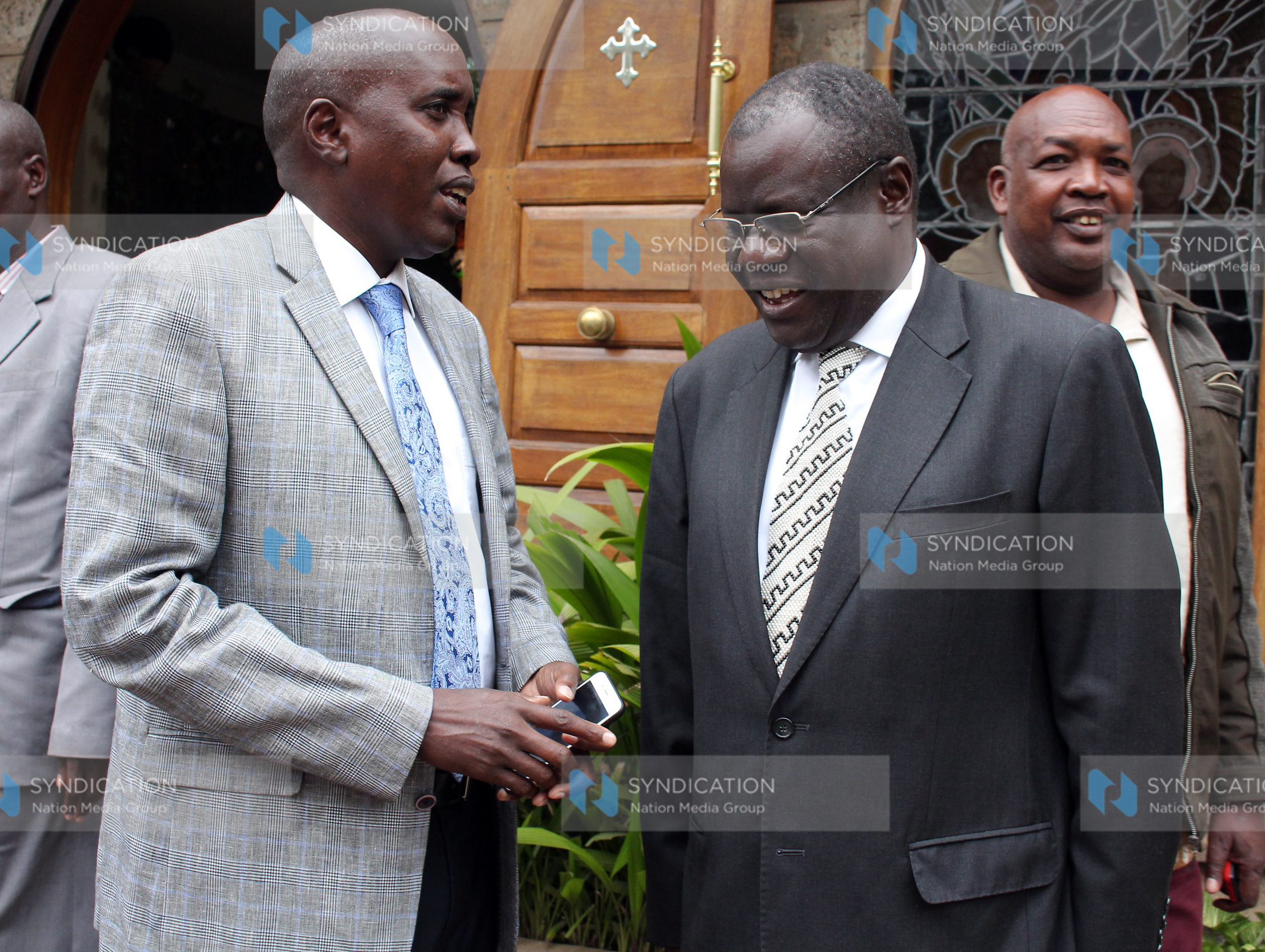 Joseph Ole Lenku (left) with Former politician and Kenyan ambassador to China Julius Ole Sunkuli