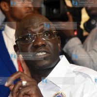 Ekuru Aukot talking at the party’s headquarters in Lavington