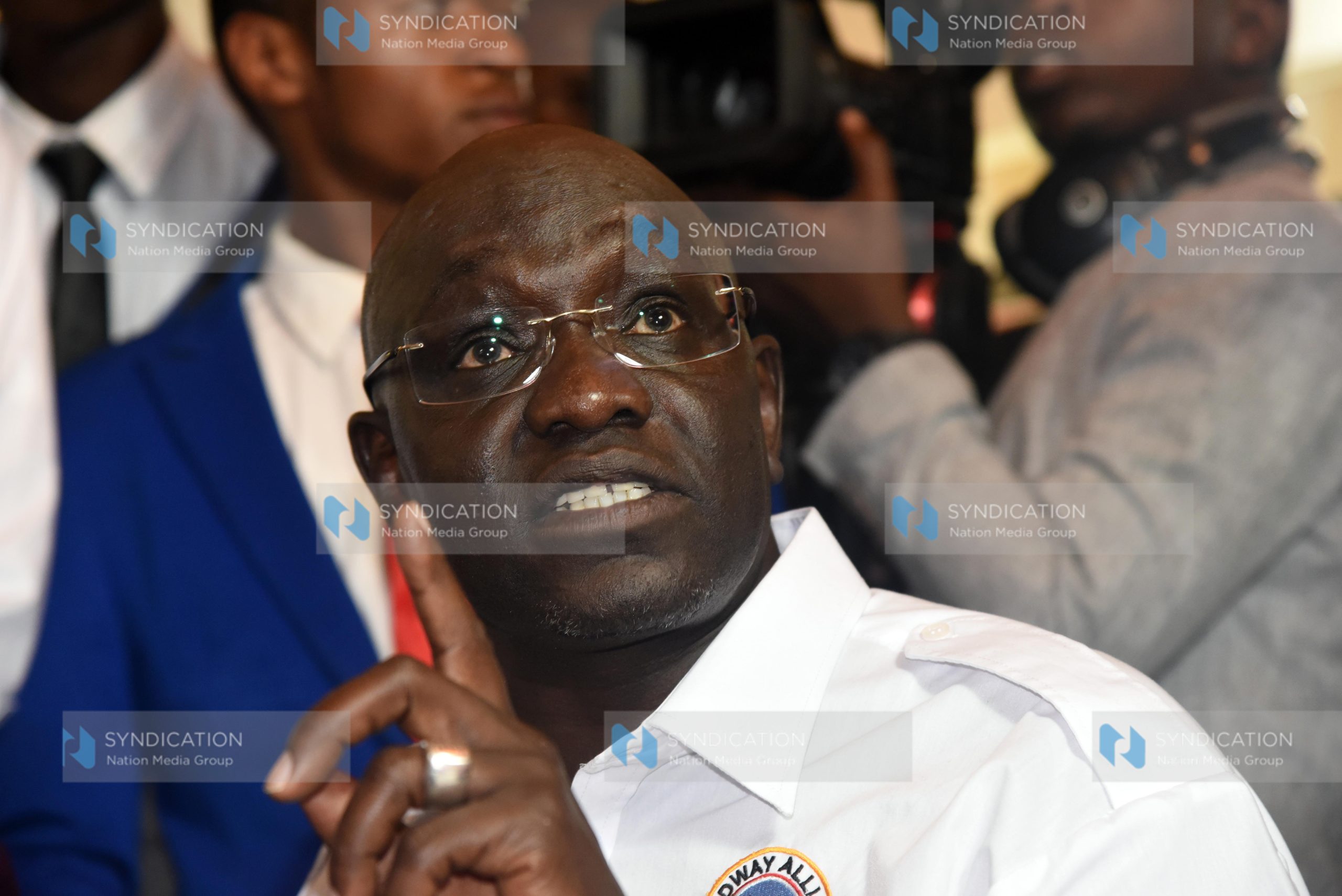 Ekuru Aukot talking at the party’s headquarters in Lavington