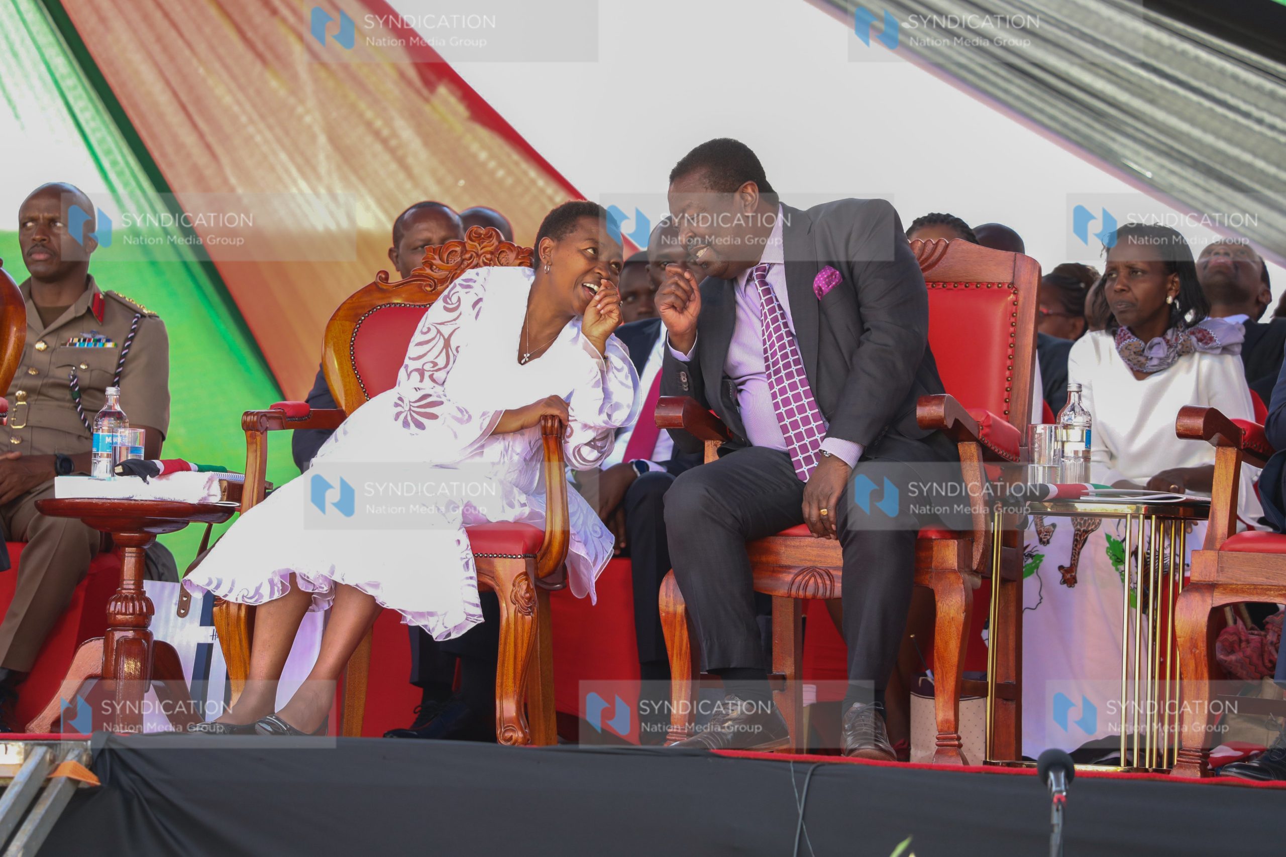 Prime Cabinet Secretary Musalia Mudavadi and First Lady Rachel Ruto at Nyayo Stadium