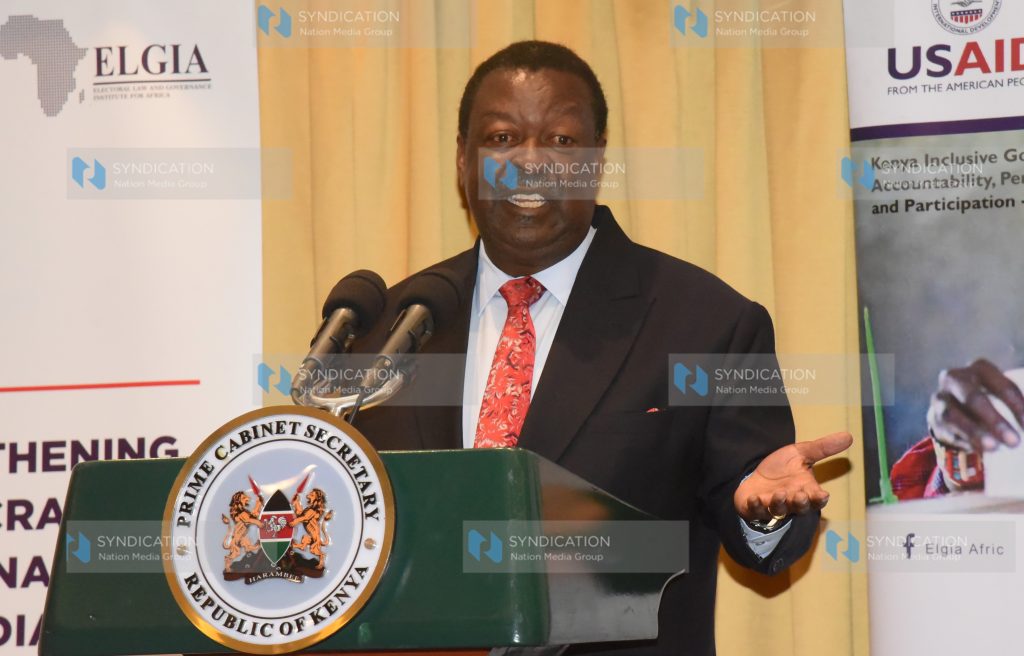 Musalia Mudavadi addresses delegates during a multi-sectoral consultative workshop
