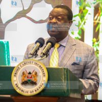 Prime Cabinet Secretary Musalia Mudavadi speaking at the College of Insurance