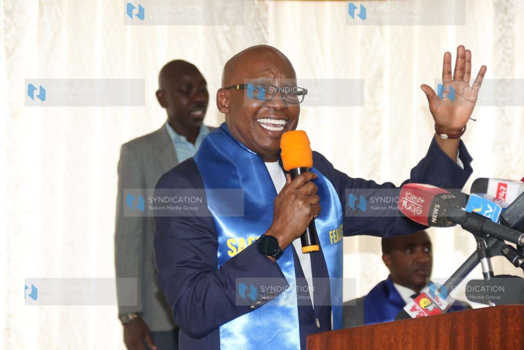 Businessman and Sifuna presidential aspirant Jimi Wanjigi address media